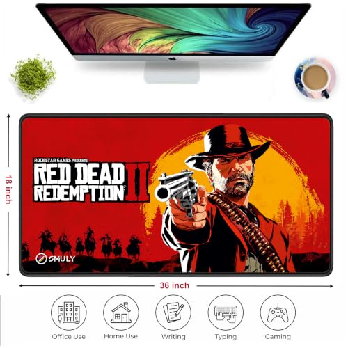 Image of Western Cowboy Inspired,Mouse Pad 18x36 Inch 3mm Extended Gaming Desk Mat with Anti-Slip Rubber Base Mousepad for Smooth Surface Desk pad for PC & Laptop Use Waterproof & Stiched (Multicolour)
