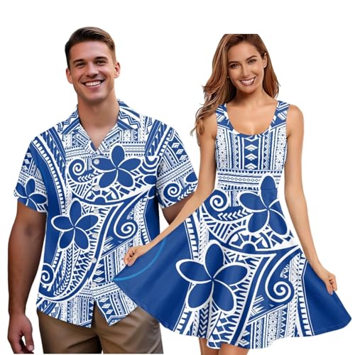 Image of Dreaweet Summer Dresses for Women A-Line Sleeveless Flowy Sun Dresses,Men's Casual Button-Down Shirts,Couple Matching Outfits