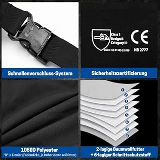 WISEPRO Pantaloni Antitaglio per Motosega, Gambali di Sicurezza a 8 Strati per Lavori Forestali, Grembiule Protettivo Regolabile con Protezione Frontale, Taglia Unica Nero