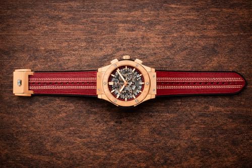 Image of Luxury Skeleton Dial Men's Watch with Rose Gold Case & Red Premium Strap