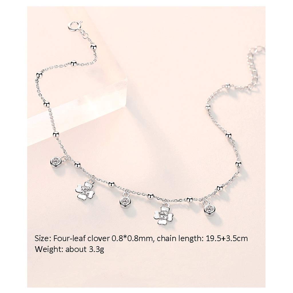 Cavigliera/Cavigliere Cavigliere Donna Quadrifoglio Argento Braccialetto alla Caviglia Fascino Perline Dainty Foot Gioielli per Ragazze e Adolescenti Estate Barefoot Beach Cavigliera Cavigliere