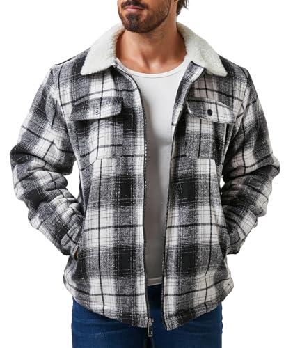ZITY Men's Flannel Shirts Jacket Warm Sherpa Lined Fleece Plaid Hoodie Winter Coat