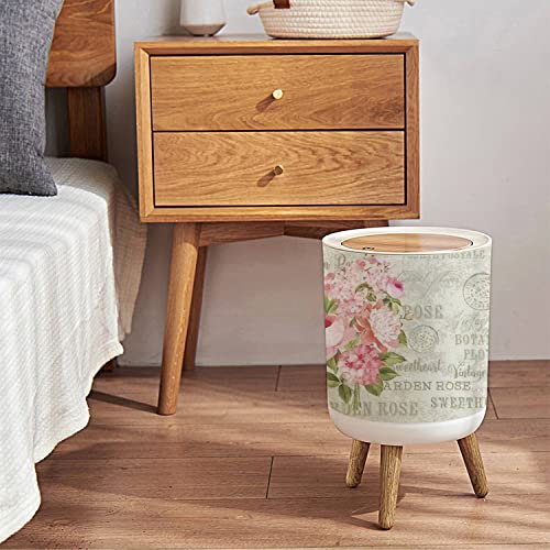 Boho Chic Botanical Floral Small Trash Can With Lid Garland Blooming Flowers Spring Garden Round Recycle Bin Press Top Garbage Can Wastebasket For Kitchen Bathroom Bedroom Dorm 7L/1.8 Gallon #TOP3