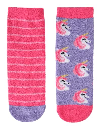 MeMoi Unicorn Girls Fuzzy Non-Skid Socks 2-Pair2