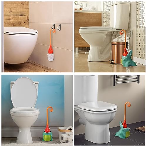 Image of Creative Dinosaur Toilet Brush, Toilet Bowl Brush and Holder, Flexible Toilet Bowl Brush Head, Bathroom DinosaurToilet Bowl Brush for Deeply Cleaning,Cute Bathroom Accessories (Green)