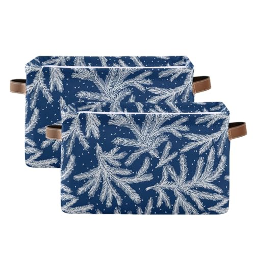 susiyo Frozen Fir Branches Storage Bins Large Fabric Sorage Baskets for Shelves 2 Pack Foldable Decorative Closet Baskets with Handles for Organizing Shelf Clothes Home Office, 15x11x9.5Inches