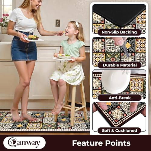 Image of CANWAY Kitchen Mat Set of 2, 40x60 & 120x40 CM, Flower Print | Water Absorbing, Anti-Slip, Waterproof, Washable, For Home Use