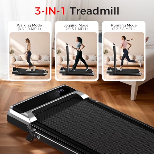 Image of Walking Pad Treadmill with 8% Incline - Portable Home Tread Mills Quiet Machine Compact Fold up Indoor, 3.0HP Walk Running Pads with Handle Bar, Easy Assembly, Up to 350LBS Capacity