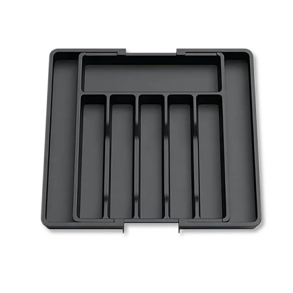 TOMVAESSilverware Storage Box, Black Flatware Case, Cutlery Container, Adjustable Utensil Organizer, Spoons Forks Knives Silverware Tray, Kitchen Countertop Drawer Silverware Holder, 38 * 34 * 5cm