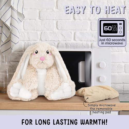 Image of Bunny Microwavable Stuffed Animal - 1.5 lb Unscented Heating Pad Plush, Soft Cozy Bunny Toy for Relaxation and Comfort, Gift for Women, Girls, Adults & Kids by Happy Fuel, Ivory