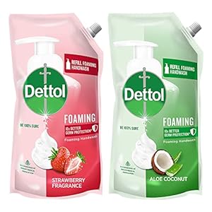 Dettol Foaming Handwash Refill Combo- Strawberry & Aloe coconut, (Pack of 2-700ml each)| Rich Foam | Moisturizing Hand…