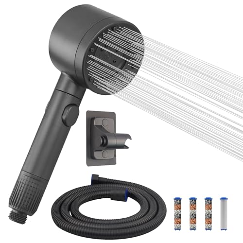 VirtuGro Alcachofa de Ducha con Filtro Mango Ducha para 7 Modos Antical Alcachofa Ducha con Manguera 1.5M Cabezal Ducha Alta Presión Shower Head con Soporte Giratorio (Gris oscuro)