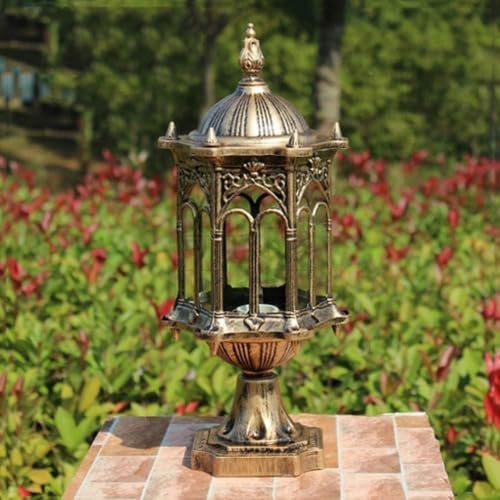 Image of Weldecor Antique Waterproof Outdoor Gate Pillar Light, Aluminium Die-Cast Exterior Main Gate Lamp Set of 2 | LED Compatible Rustproof Lights for Home Garden, Compound & Boundary Wall