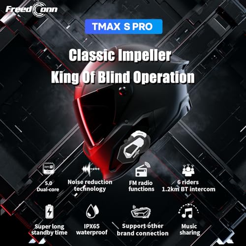 Image of FreedConn Motorcycle Bluetooth Headset T-MAXS Motorcycle Communication Systems 6 Riders 1000M Group Helmet Intercom with Music Sharing FM Radio CVC Noise Cancellation Accessories