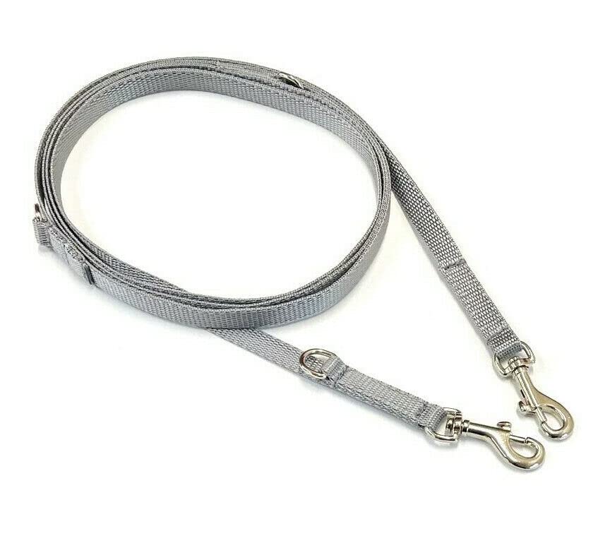 Police Style Puppy Training Lead Double Ended Puppy Leash Adjustable Multi-Functional In 13mm Webbing (Silver/Grey, 8ft (2.4 Metres))