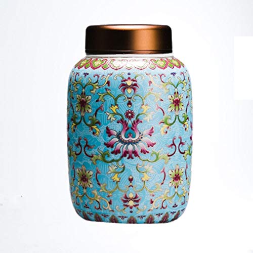 Urnas decorativas Urnas urnas cenizas adulto Baoxianghua esmalte pintado doble cubierta interior cubierta metálica sellada cenizas de cerámica hecha a mano Cerámica del recuerdo de azul rojo 9,7 15.7c Cover