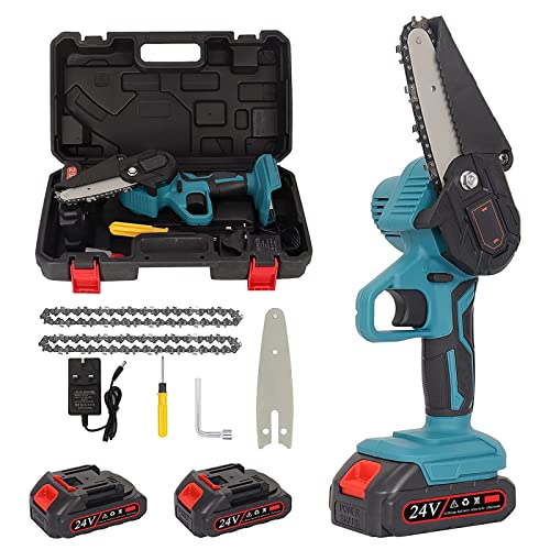YUEZPKF Mini Kettensäge Akku Handkettensäge Mit Spritzschutz & Sicherheitssperre Baumsäge Elektrisch Akku Säge Für…