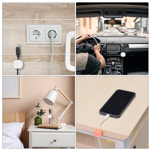 MECCANIXITY 6Pcs Clips Magnéticos para Cables, Abrazadera Autoadhesiva para Organización de Cables para Carga, Escritorio de Computadora, Mesa de Noche Blanco miniatura 7