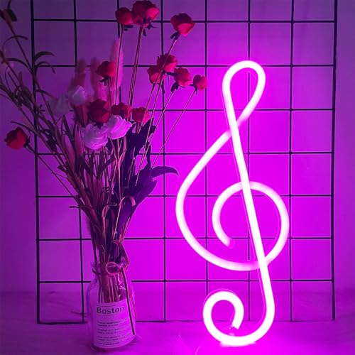 ENUOLI Music Note Shaped Pink LED Neon Signs Night Light Decor USB or Battery Operated for Christmas Wedding Birthday Gift Pub Kids Room Living Room