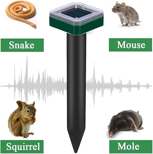Miniatura 5 de Repelente de topos alimentado por energía solar, paquete de 10 repelentes de serpientes, disuasorio sónico de topos, control de plagas, repelente de