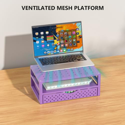 Image of WALI Desk Organizer with Drawer,Computer Monitor Stand with Storage, Desk Organizers and Accessories for Computer, Printer, Laptop Riser for Home Office Supplies, (PTT005-V), 1 Pack, Purple