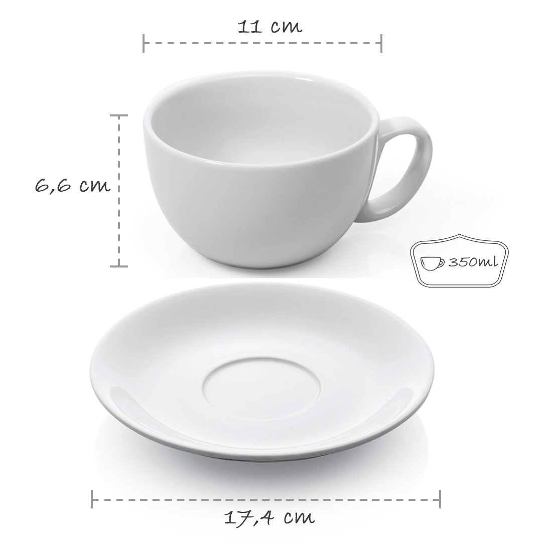Gastro Spirit - 24-teiliges XL Kaffee-Tassen/Cappuccino-Tassen Set - Weiß, 280 ml + 350 ml, Porzellan, dickwandig