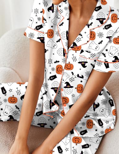 Image of Ekouaer 2 Piece Satin Short Sleeve Pajamas Set Button Down Sleepwear