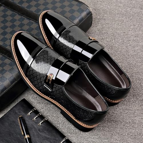 Image of Men's Classic Business Dress Shoes, Oxford Work Formal Shoes, Patent Leather Slip-On Loafers Wedding Dress Shoes
