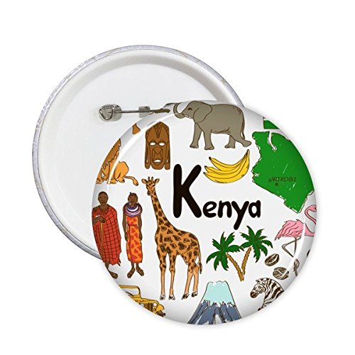 Badge Kenya à épingle rond XXL motif animalier drapeau national x5