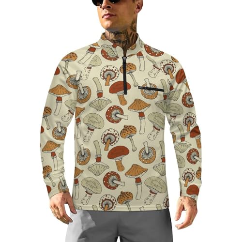 Fantasy Magic Psychedelic Mushrooms Men's Rash Guard Long Sleeves Quick Dry Fishing Workout Shirts with Zipper