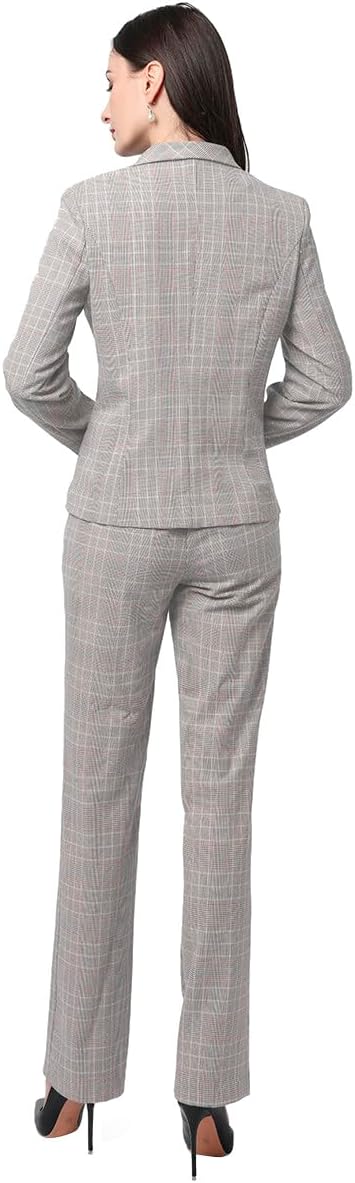 YUNCLOS Women's Vintage 2 Piece Plaid Suit Set 1 Button Stylish Blazer and Pants - Image 4