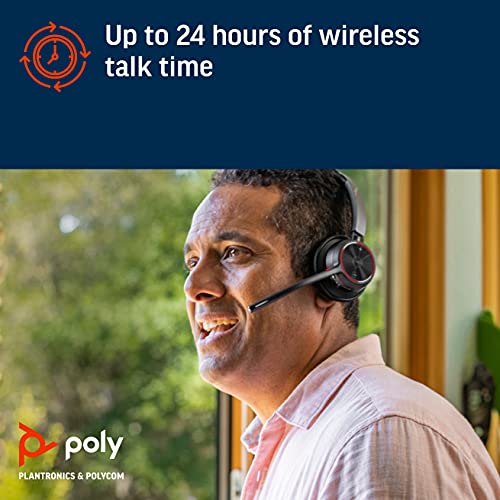 Poly – bezdrátový Voyager 4320 UC-Headset s nabíjecí stanicí (Plantronics) – sluchátka s mikrofonním ramenem – USB A Bluetooth adaptér – kompatibilní s týmy (certifikovaný), zoomem a dalšími, černá