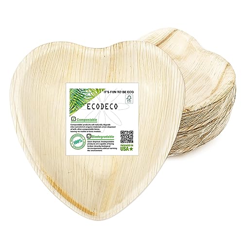 Ecodeco 25 Heart Shaped Palm Leaf Disposable Plates - 6.5 Inch - Compostable Eco Friendly Party Supplies For Cake Dessert #TOP16