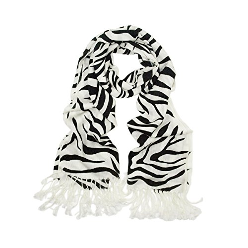 TrendsBlue Elegant Zebra Animal Print Fringe Scarf