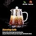 ROIMTEA Glass Teapot Kettle 950ml/30oz with Wooden Coasters for Teapot & Infuser, Stovetop Safe & Microwave Safe Tea Pot Maker Set, Removable Stainless Steel Infuser for Loose Leaf Tea & Blooming Tea