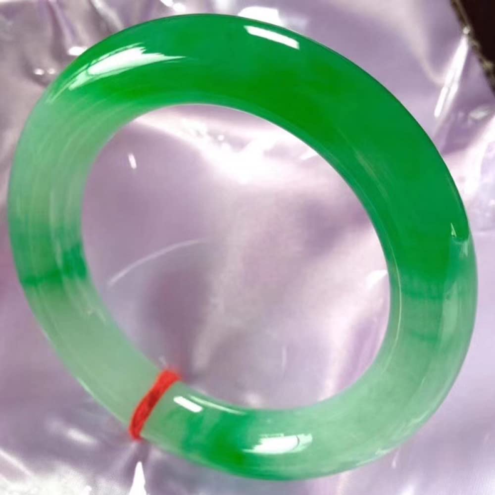 Bracciale rigido in giada da donna, bracciale rigido in giada naturale, bracciale rigido in giada con fiore galleggiante verde di grado A, gioielli, con scatola portagioie, 54-64 mm, verde(Verde-64mm