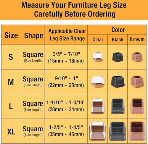 Image of 24-Pcs Extra Large Square Silicone Chair Leg Floor Protectors | Thick & Durable, Protect Hardwood Floors from Scratches & Noise, Fit Dining Table & Bar Stool Legs (Fits 1-2 /5 inch to 1-4 /5 inch)