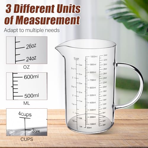 3 Pack Vasos Medidores de Vidrio 1, 2 y 4 Tazas miniatura 3