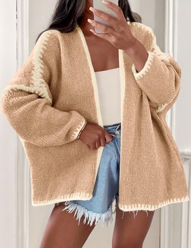 Image of PRETTYGARDEN Womens Oversized Cardigan Sweaters 2026 Fall Long Lantern Sleeve Knit Open Front Lightweight Sweater
