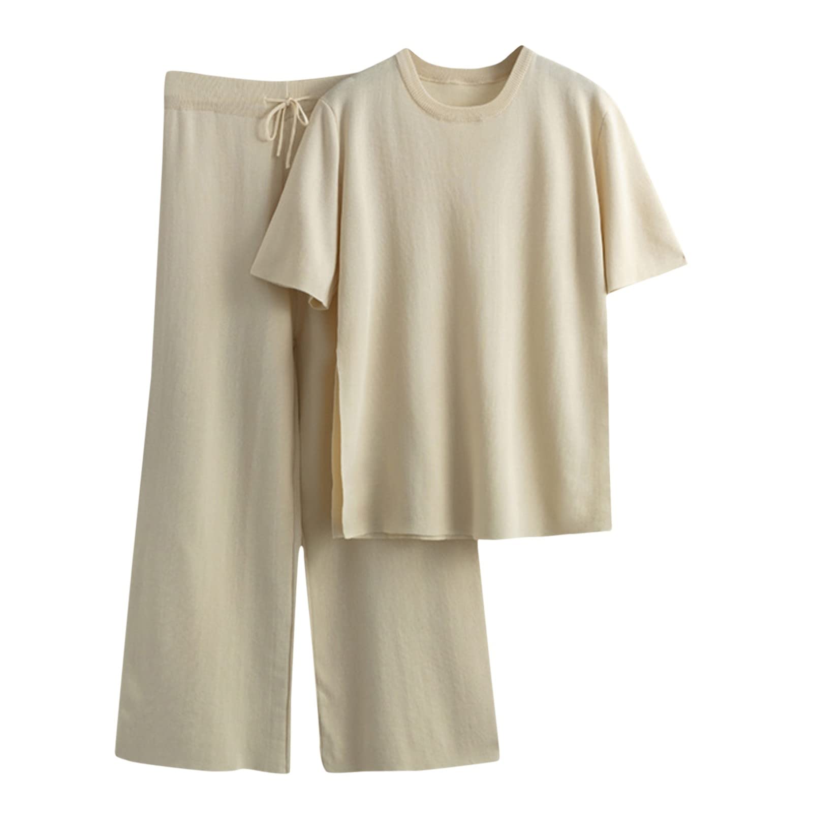 tinetill Completo da jogging causale in 2 pezzi da donna completo da salotto maglione lavorato a maglia pantaloni a gamba larga completo sportivo tuta da ginnastica set da casa alla moda