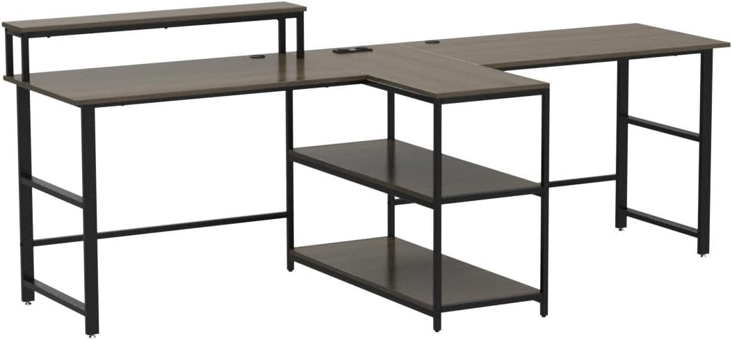 SEDETA 94.5" White Computer Desk, Two Person Gaming Desk with LED Light, Keyboard Tray, Power Strip with USB, Monitor Shelf & Storage, Extra Long Double Desk for Home Office, White