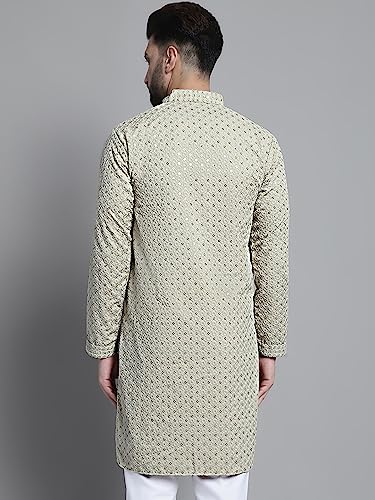 Image of Jompers Men's Regular Fit Cotton Chikankari Embroidered and Sequence Kurtas