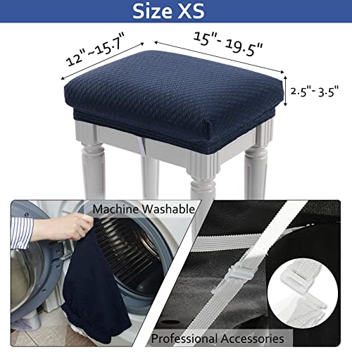 Image of 4 pcs Vanity Stool Bench Covers, Luxury Crease-Resistant Jacquard Fabric Saddle Bar Stool Slipcovers Stretch Washable, (Rectangle, 4 Counts, Navy Blue)