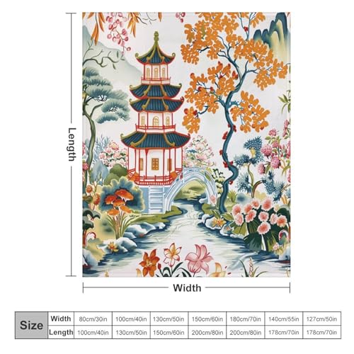 Masiledy THROW BLANKETS Chinoiserie Chic Asian Pagoda Blanket Asian Style White Coral Blue Summer Throw Blanket 50 Inchx60 Inch Flannel Fleece Throw Blanket thumb #1