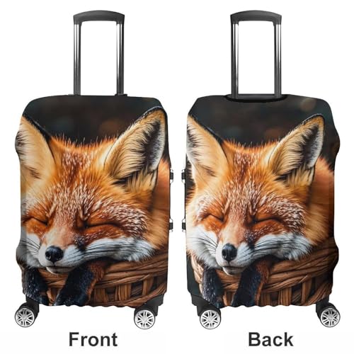 Funny Fox Creature Sleeping Luggage Cover, Washable Elastic Suitcase Cover Protector Fit 18-32 Inch Luggage3