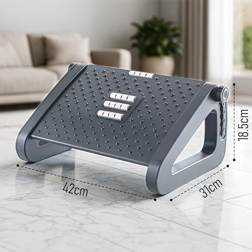 Image of Foot Rest Under Table Foot Rest for Under Desk at Work Stool Ergonomic 6 Heights Adjustable Footrest with Massage Roller, Portable Under Desk Foot Stool for Home,Office, Black, Adjustable (Premium Grey, Adjustable)
