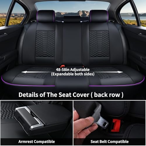 Image of Coverado Leather Seat Covers, Car Seat Covers Full Set, Nappa Leather Seat Covers for Cars, Car Seat Protectors Waterproof, 5 Seats Black&Purple Automotive Seat Covers Fit for Most Cars Trucks