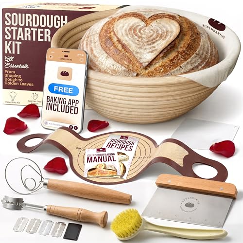 Superbaking Sourdough Starter Kit, 9' Round Banneton Bread Proofing Basket Set, Sourdough...