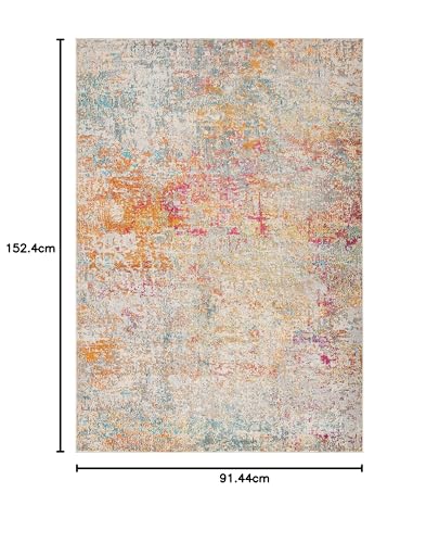SAFAVIEH Contemporary Rug for Living Room Dining Room, Bedroom - Madison Collection, Short Pile, in Grey and Turquoise, 91 X 152 cm - Image 2