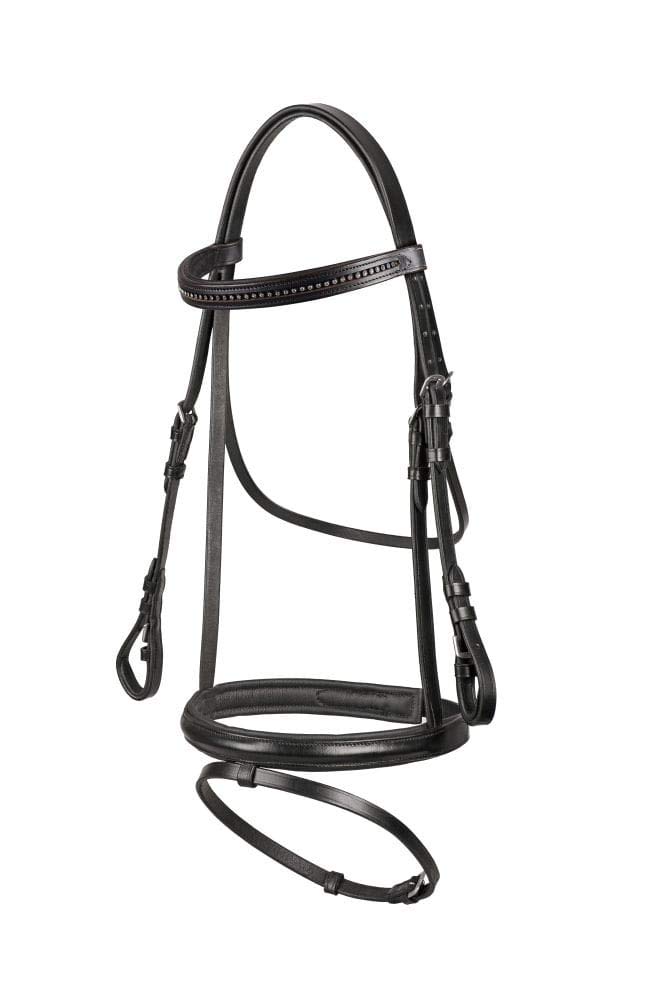 Start Diamond Trense Pferd Leder mit Zügel – Zaumzeug mit englisch kombiniertem Reithalfter – Trensenzaum für Pony, Vollblut & Warmblut (Schwarz, Cob (Vollblut))